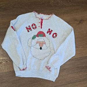 VINTAGE JERZEES EMBELLISHED SANTA SWEATSHIRT... size LARGE.  #7780